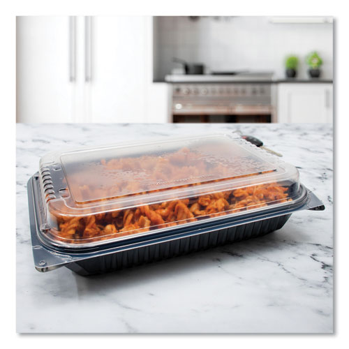 Hinged-lid Dinner Box, 64 Oz, 11.5 X 8.1 X 3, Black/clear, Plastic, 100/carton