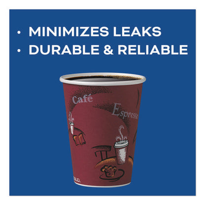 Paper Hot Drink Cups In Bistro Design, 12 Oz, Maroon, 300/carton