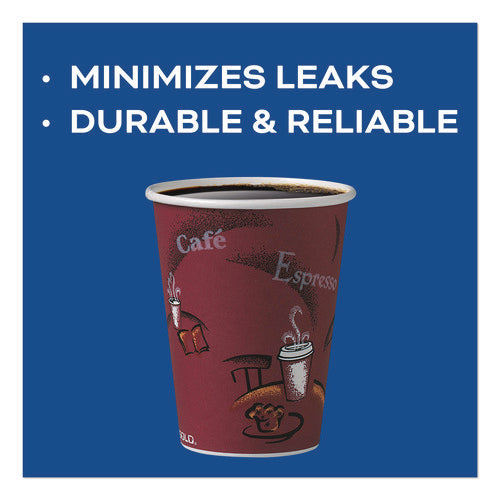Paper Hot Drink Cups In Bistro Design, 12 Oz, Maroon, 300/carton