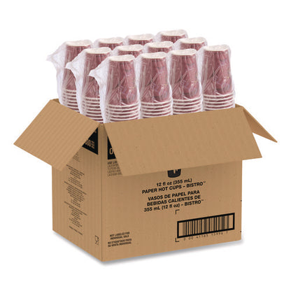 Paper Hot Drink Cups In Bistro Design, 12 Oz, Maroon, 300/carton