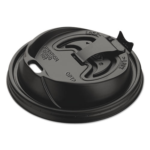 Optima Reclosable Lids For Hot Paper Cups, Fits 10 Oz To 24 Oz Hot Cups, Plastic, Black, 1,000/carton