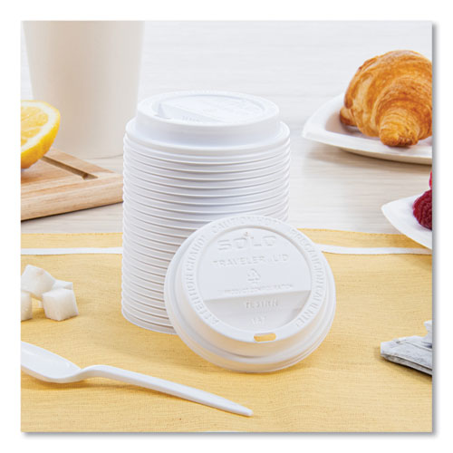 Traveler Cappuccino Style Dome Lid, Fits 10 Oz Hot Cups, Plastic, White, 100/pack, 10 Packs/carton