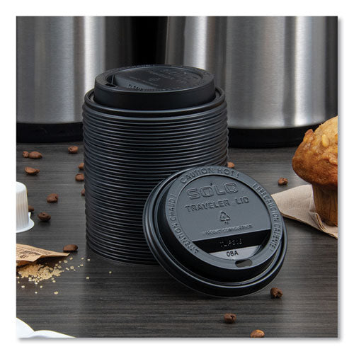 Traveler Cappuccino Style Dome Lid, Fits 10 Oz To 24 Oz Hot Cups, Plastic, Black, 100/sleeve, 10 Sleeves/carton