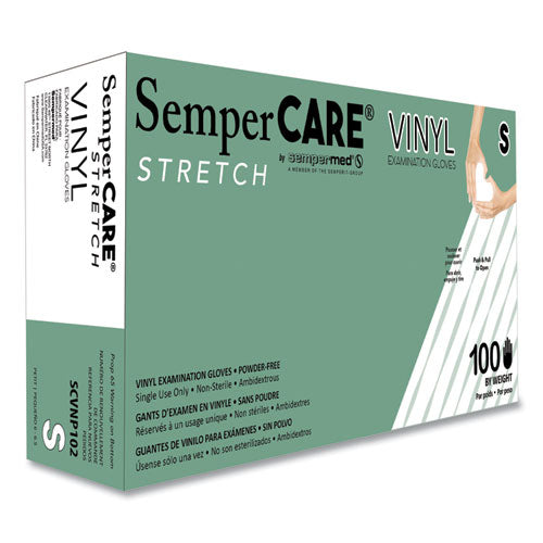 Stretch Vinyl Examination Gloves, Powder-free, Small, 5 Mil Thick, 9.45" Long, Cream, 100/box