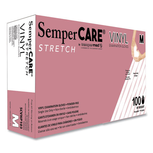 Stretch Vinyl Examination Gloves, Powder-free, Medium, 5 Mil Thick, 9.45" Long, Cream, 100/box, 10 Boxes/carton
