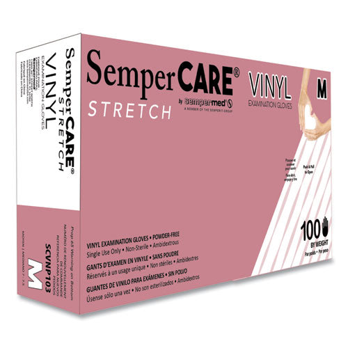 Stretch Vinyl Examination Gloves, Powder-free, Medium, 5 Mil Thick, 9.45" Long, Cream, 100/box