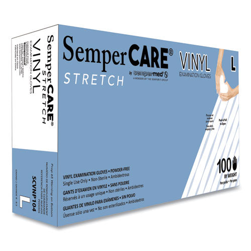 Stretch Vinyl Examination Gloves, Powder-free, Large, 5 Mil Thick, 9.45" Long, Cream, 100/box, 10 Boxes/carton