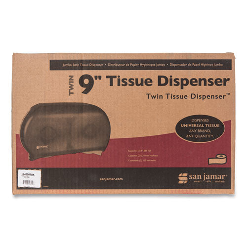 Twin 9" Jumbo Bathtissue Dispenser, Classic, 19 X 5.25 X 12, Transparent Black Pearl