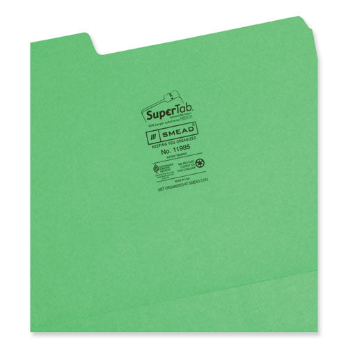 Supertab Colored File Folders, 1/3-cut Tabs: Assorted, Letter Size, 0.75" Expansion, 11-pt Stock, Green, 100/box