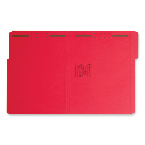 Top Tab Colored Fastener Folders, 0.75" Expansion, 2 Fasteners, Letter Size, Red Exterior, 50/box