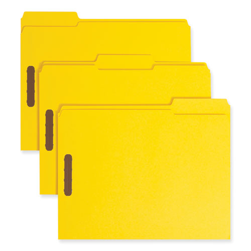 Top Tab Colored Fastener Folders, 0.75" Expansion, 2 Fasteners, Letter Size, Yellow Exterior, 50/box