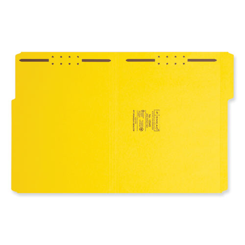 Top Tab Colored Fastener Folders, 0.75" Expansion, 2 Fasteners, Letter Size, Yellow Exterior, 50/box