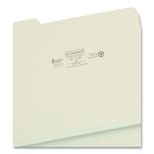 Expanding Recycled Heavy Pressboard Folders, 1/3-cut Tabs: Assorted, Letter Size, 1" Expansion, Gray-green, 25/box