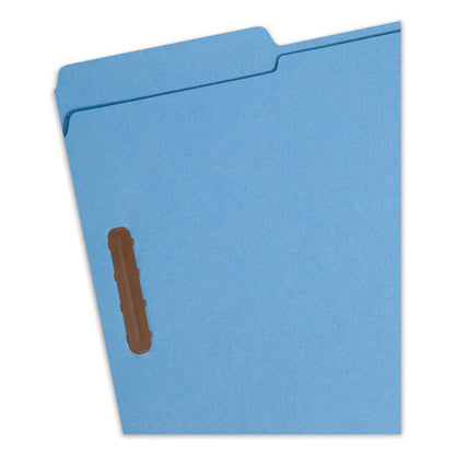 Top Tab Colored Fastener Folders, 0.75" Expansion, 2 Fasteners, Legal Size, Blue Exterior, 50/box