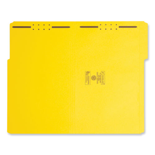 Top Tab Colored Fastener Folders, 0.75" Expansion, 2 Fasteners, Legal Size, Yellow Exterior, 50/box