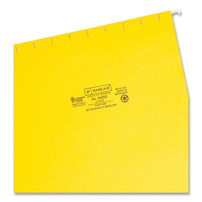 Colored Hanging File Folders With 1/5 Cut Tabs, Letter Size, 1/5-cut Tabs, Yellow, 25/box
