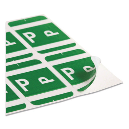 Alphaz Color-coded Second Letter Alphabetical Labels, P, 1 X 1.63, Dark Green, 10/sheet, 10 Sheets/pack