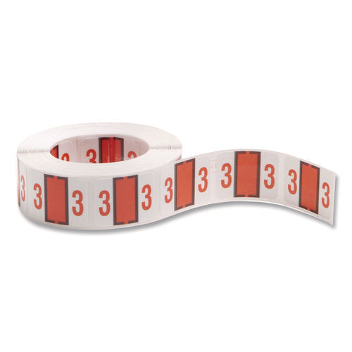 Numerical End Tab File Folder Labels, 3, 1 X 1.25, White, 500/roll