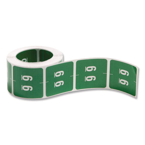 Numerical End Tab File Folder Labels, 6, 1.5 X 1.5, Green, 250/roll