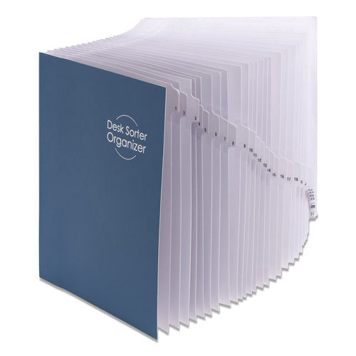 Deluxe Expandable Indexed Desk File/sorter, 31 Dividers, Date Index, Letter Size, Dark Blue Cover