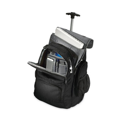 Rolling Backpack, Fits Devices Up To 15.6", Polyester, 14 X 8 X 21, Black/charcoal
