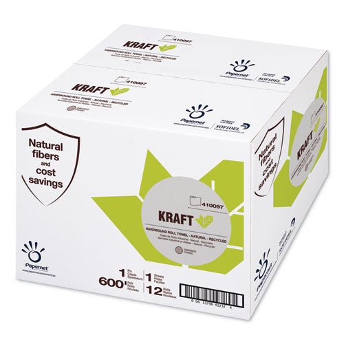 Kraft Tech Hardwound Roll Towel, Kraft, 1-ply, 7.8" X 600 Ft, Brown, 12 Rolls/carton