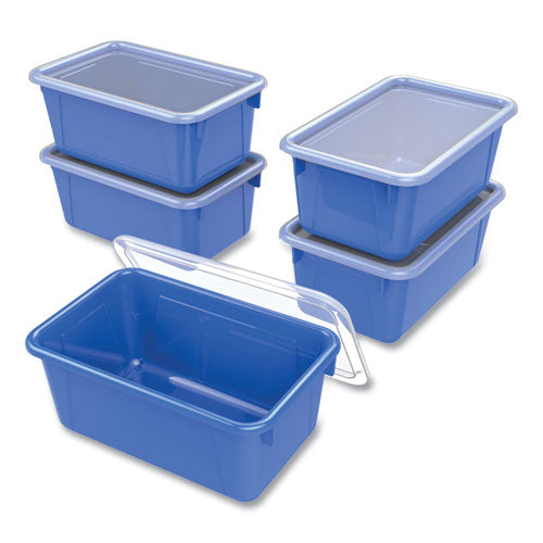 Cubby Bin With Lid, 2 Gal, 8.2 X 12.5 X 11.5, Blue, 5/pack