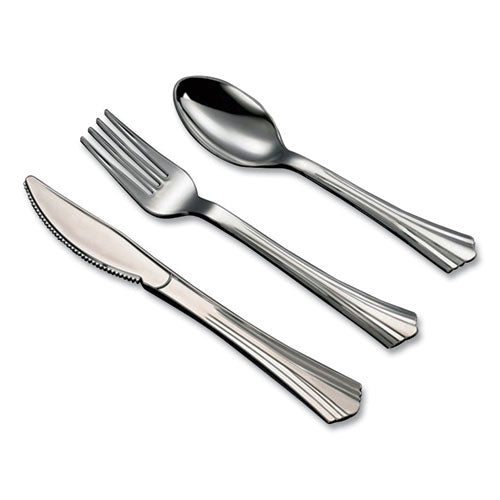 Sterling Assorted Plastic Cutlery, Mediumweight, (20) Forks/(15) Knives/(15) Spoons, Plastic, Silver, 50/pack