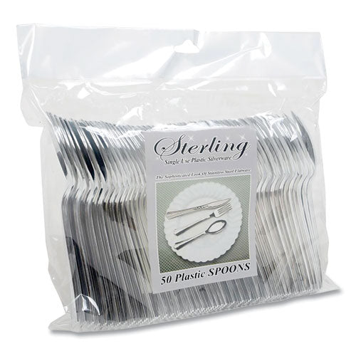 Sterling Heavy-duty Plastic Cutlery, Spoon, Silver, 50/pack