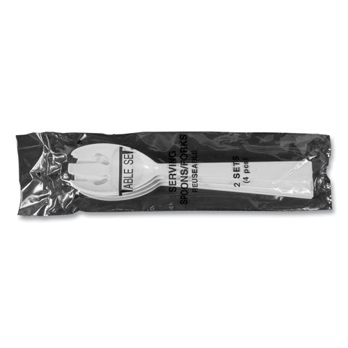 Table Set Plastic Serving Forks And Spoons, 9.5", White, 48/pack