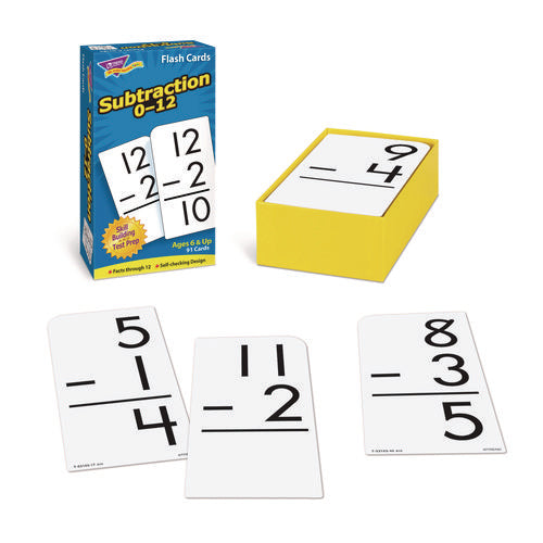 Skill Drill Flash Cards, Subtraction 0 To 12, Grades 1 To 5, 3" X 6", Black And White, 91/pack