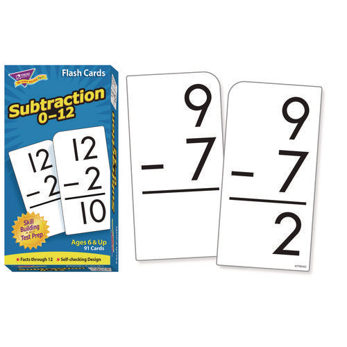 Skill Drill Flash Cards, Subtraction 0 To 12, Grades 1 To 5, 3" X 6", Black And White, 91/pack