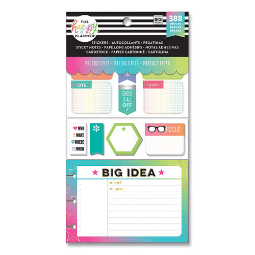 Productivity Multi Accessory Pack, (20) Double Sided Pre-punched Cards, (20) Half Sheet Stickers, (3) Sticky Note Pads