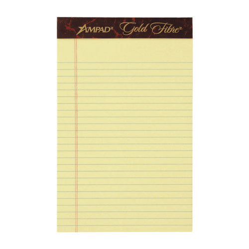 Gold Fibre Quality Writing Pads, Medium/college Rule, 50 Canary-yellow 5 X 8 Sheets, Dozen