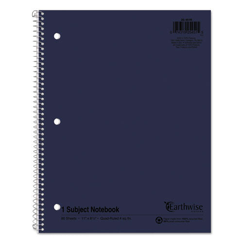 Earthwise By Oxford Recycled 1-subject Notebook, Quad Rule (4 Sq/in), Randomly Assorted Cover Color, (80) 11 X 8.5 Sheets