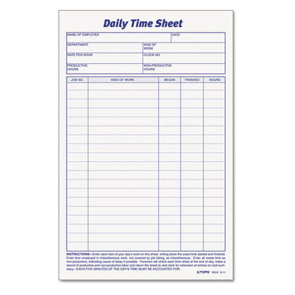 Daily Time And Job Sheets, One-part (no Copies), 8.5 X 5.5, 200 Forms/pad, 2 Pads/pack