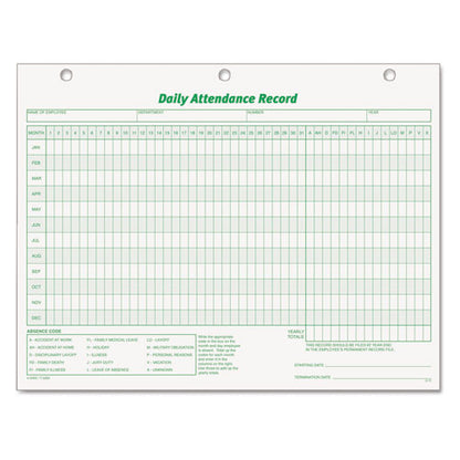 Daily Attendance Card, One-part (no Copies), 11 X 8.5, 50 Forms Total