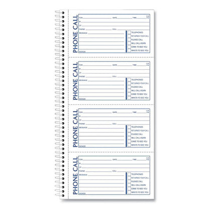 Spiralbound Message Book, Two-part Carbonless, 5 X 2.75, 4 Forms/sheet, 400 Forms Total