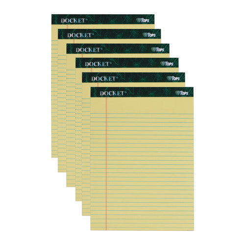 Docket Ruled Perforated Pads, Wide/legal Rule, 50 Canary-yellow 8.5 X 11.75 Sheets, 6/pack