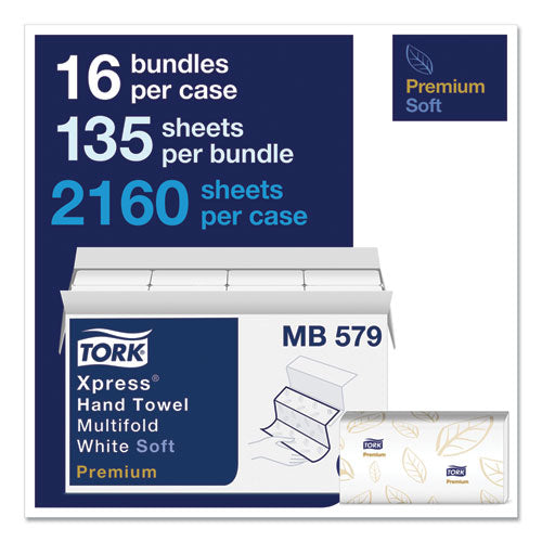 Premium Soft Xpress 3-panel Multifold Hand Towels, 2-ply, 9.13 X 9.5, White/blue Leaf, 135/packs, 16 Packs/carton