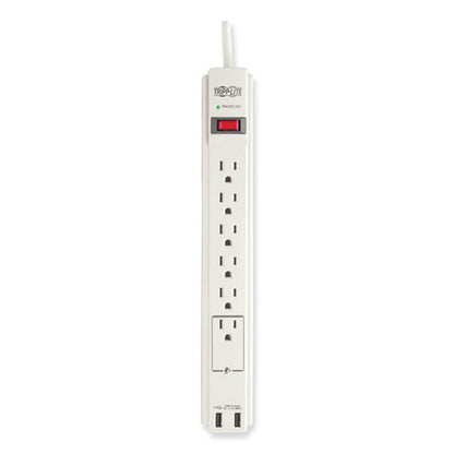 Protect It! Surge Protector, 6 Ac Outlets/2 Usb Ports, 6 Ft Cord, 990 J, Cool Gray