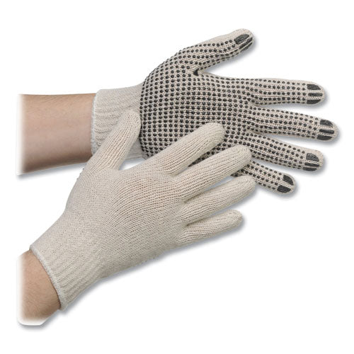 Pro Pvc-dotted String-knit Gloves, Medium, White/black, 12 Pairs