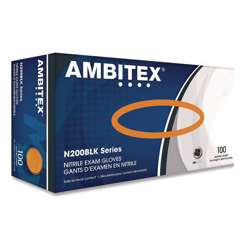 N200 Series Powder-free Nitrile Gloves, Small, 9" Long, Black, 100/box