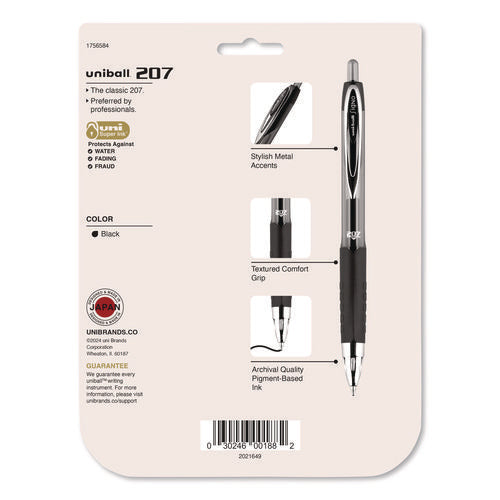 Signo 207 Gel Pen, Retractable, Medium 0.7 Mm, Black Ink, Clear/black Barrel, 8/pack