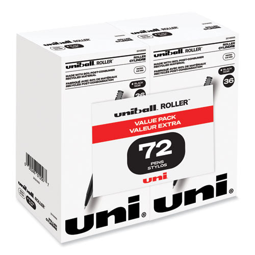 Rollerball Pen, Stick, Extra-fine 0.5 Mm, Black Ink, Black Barrel, 72/pack