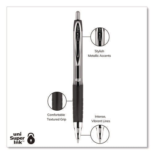 Signo 207 Gel Pen, Retractable, Medium 0.7 Mm, Black Ink, Smoke/black Barrel, 4/pack