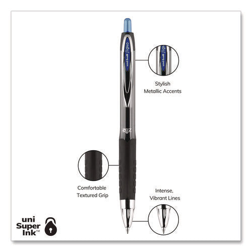 Signo 207 Gel Pen, Retractable, Medium 0.7 Mm, Blue Ink, Smoke/black/blue Barrel, 4/pack