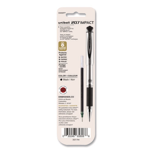 207 Impact Gel Stick Pen Refills, Bold 1 Mm Conical Tip, Black Ink, 2/pack