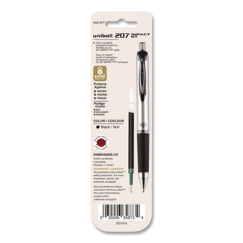 207 Impact Rt Gel Retractable Pen Refills, Bold 1 Mm Conical Tip, Black Ink, 2/pack