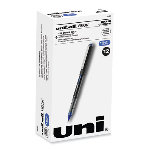 Vision Rollerball Pen, Stick, Bold 1 Mm, Blue Ink, Black/blue/clear Barrel, Dozen